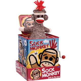 Sock Monkey Jack In The Box - Schylling - eBeanstalk